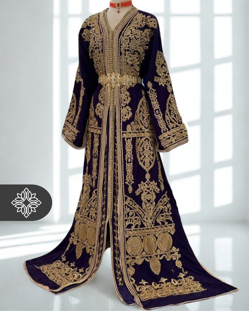 Royal Deep Purple Moroccan Takchita | Luxury Two-Piece Kaftan | Golden Heritage Embroidery