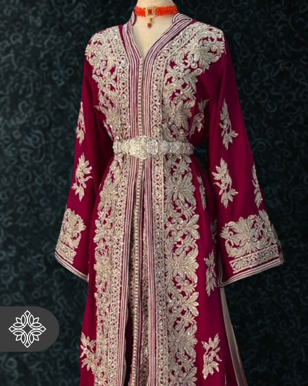 Dusky Rose Moroccan Takchita | Luxury Two-Piece Kaftan | Silver Heritage Embroidery