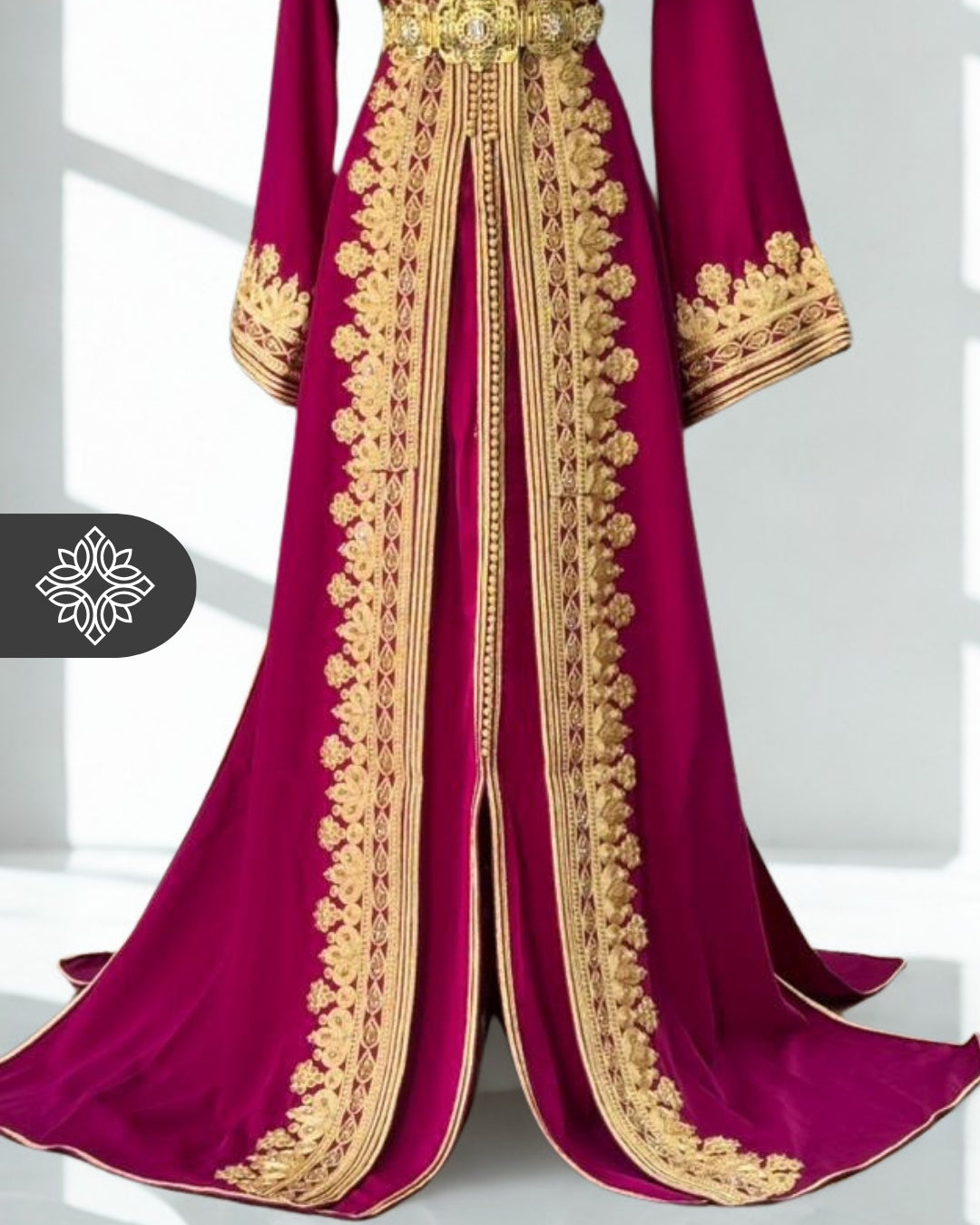 Royal Fuchsia Moroccan Takchita | Luxury Two-Piece Kaftan | Golden Embroidery Couture