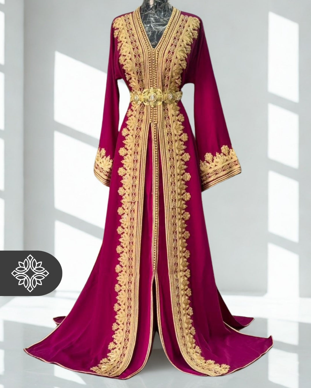 Royal Fuchsia Moroccan Takchita | Luxury Two-Piece Kaftan | Golden Embroidery Couture