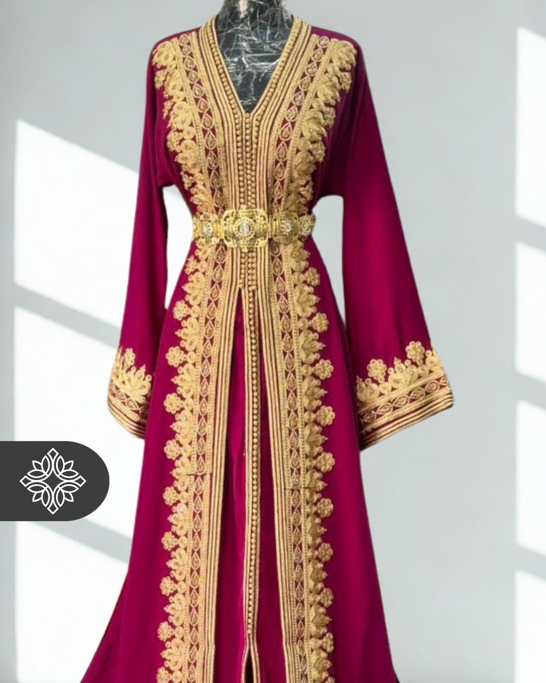 Royal Fuchsia Moroccan Takchita | Luxury Two-Piece Kaftan | Golden Embroidery Couture