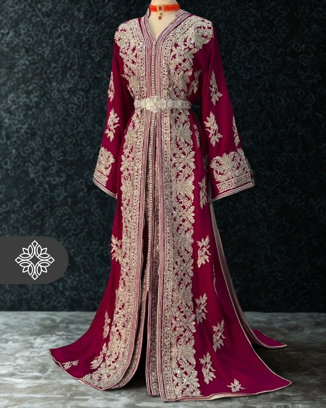 Royal Fuchsia Moroccan Takchita | Luxury Two-Piece Kaftan | Silver Heritage Embroidery