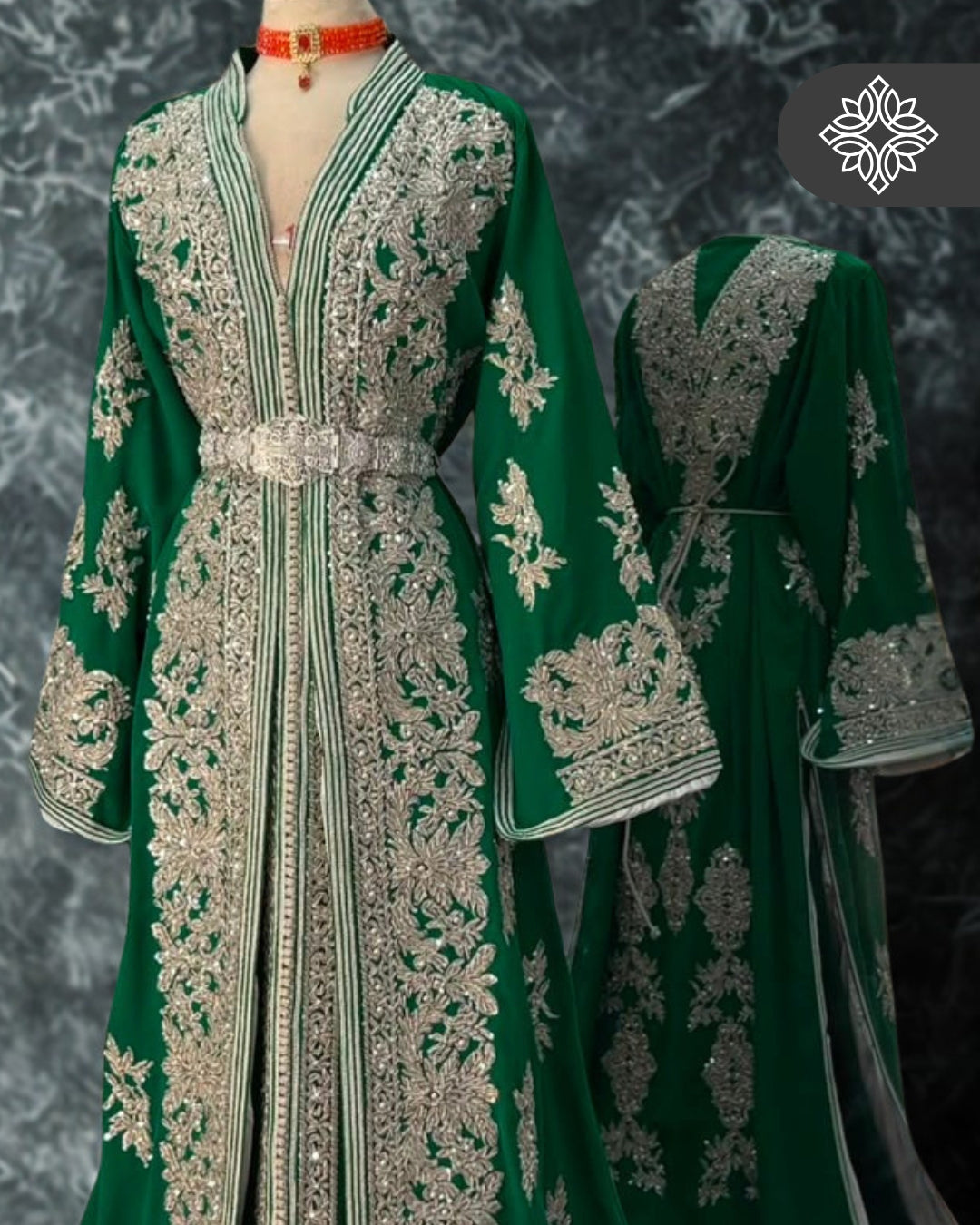 Dusky Rose Moroccan Takchita | Luxury Two-Piece Kaftan | Silver Heritage Embroidery