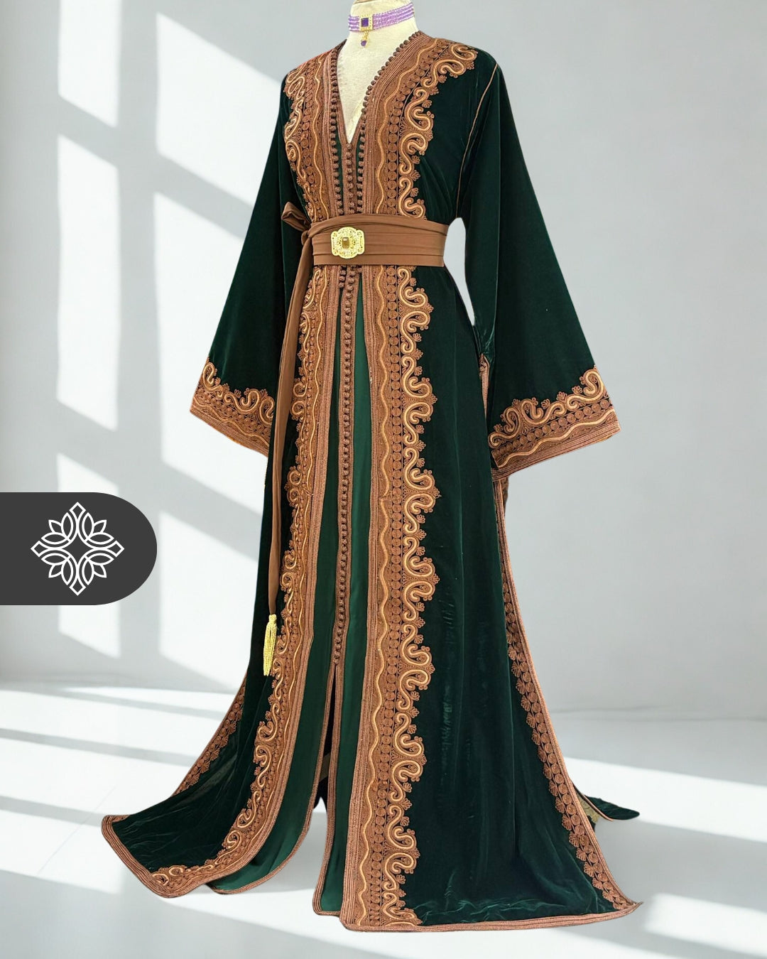 Fuchsia Pink Moroccan Two-Piece Kaftan | Brown Tonal Embroidery | Elegant Takchita