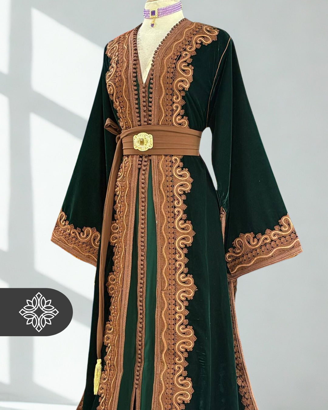 Fuchsia Pink Moroccan Two-Piece Kaftan | Brown Tonal Embroidery | Elegant Takchita