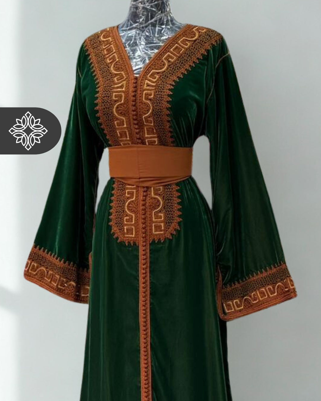 Lavender Velvet Moroccan Kaftan | Brown Tonal Embroidery | One-Piece Caftan