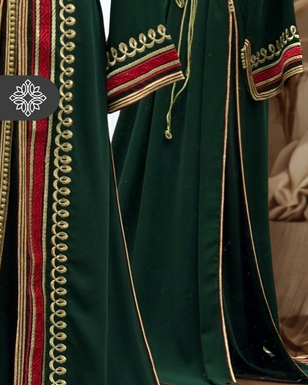 Royal Green & Red Two Piece Kaftan Takchita with Gold Embroidery