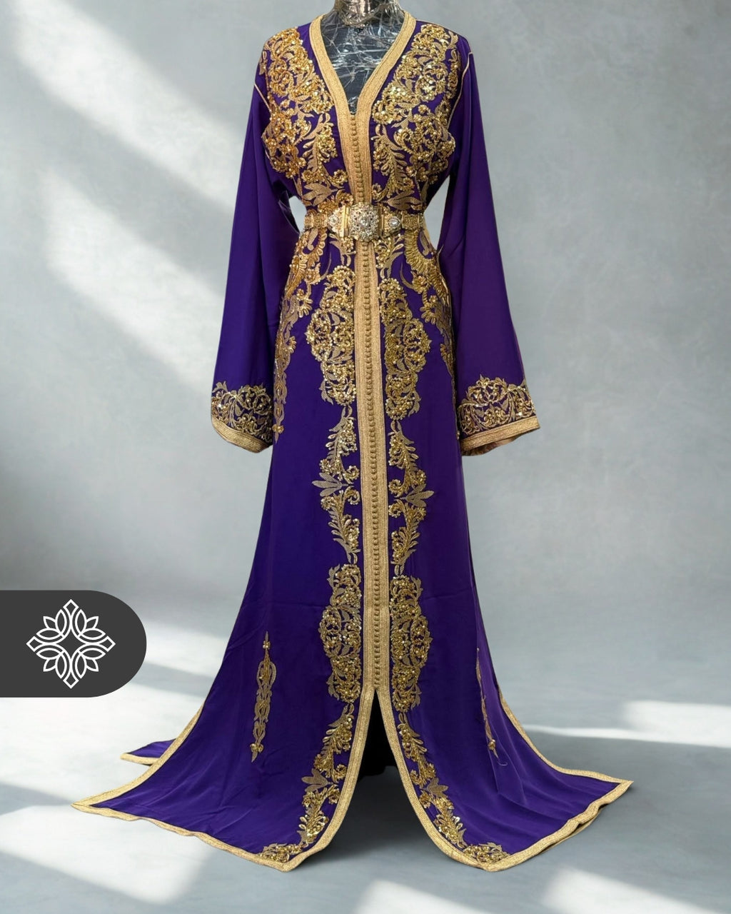 Lavender Moroccan Kaftan | Luxury One-Piece Caftan | Golden Hand Embroidery