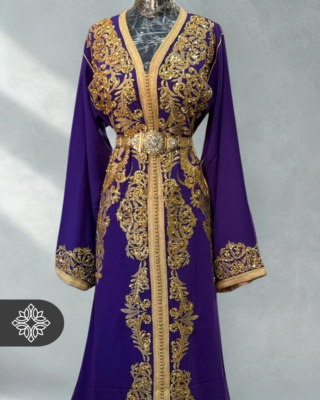 Lavender Moroccan Kaftan | Luxury One-Piece Caftan | Golden Hand Embroidery