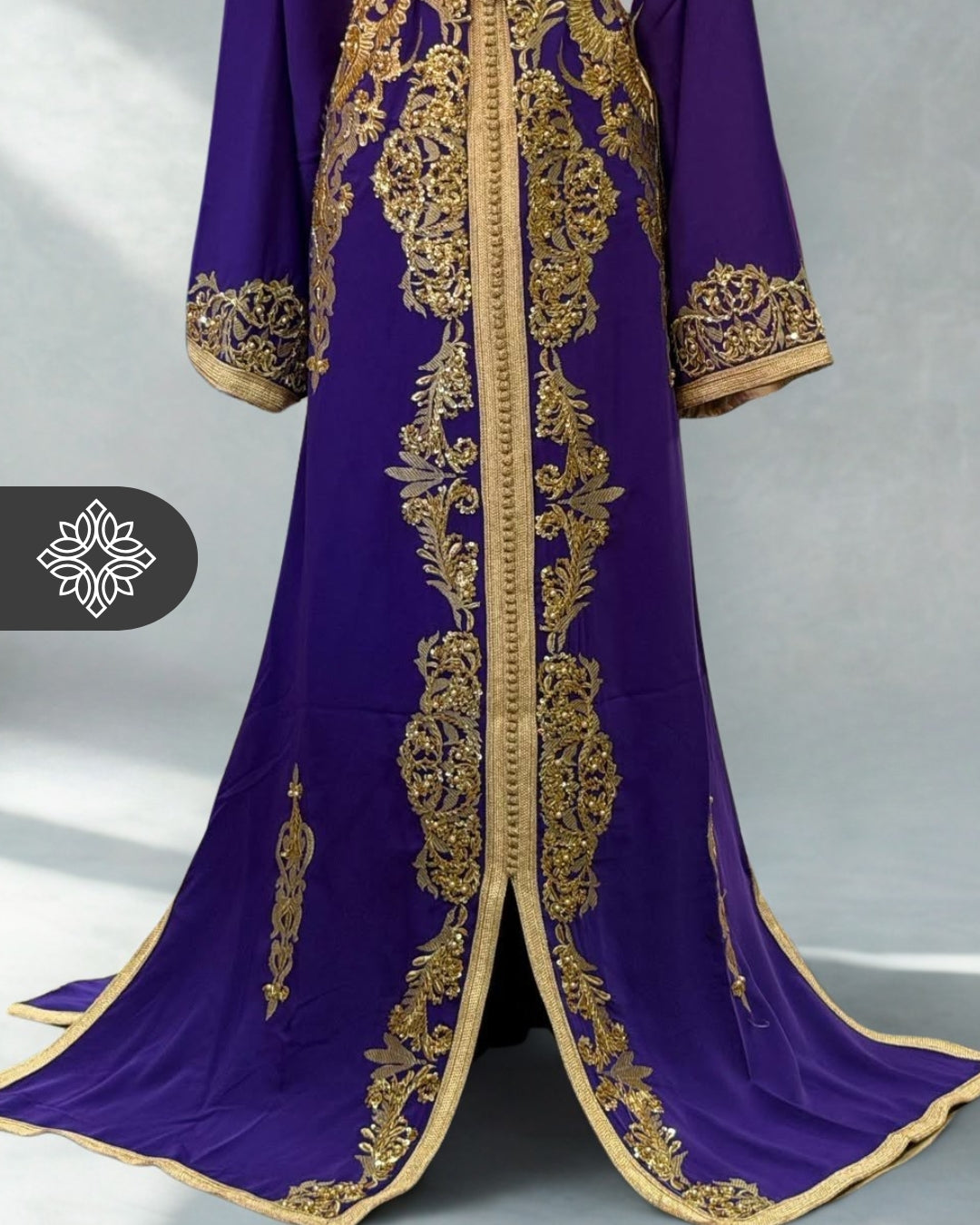 Lavender Moroccan Kaftan | Luxury One-Piece Caftan | Golden Hand Embroidery