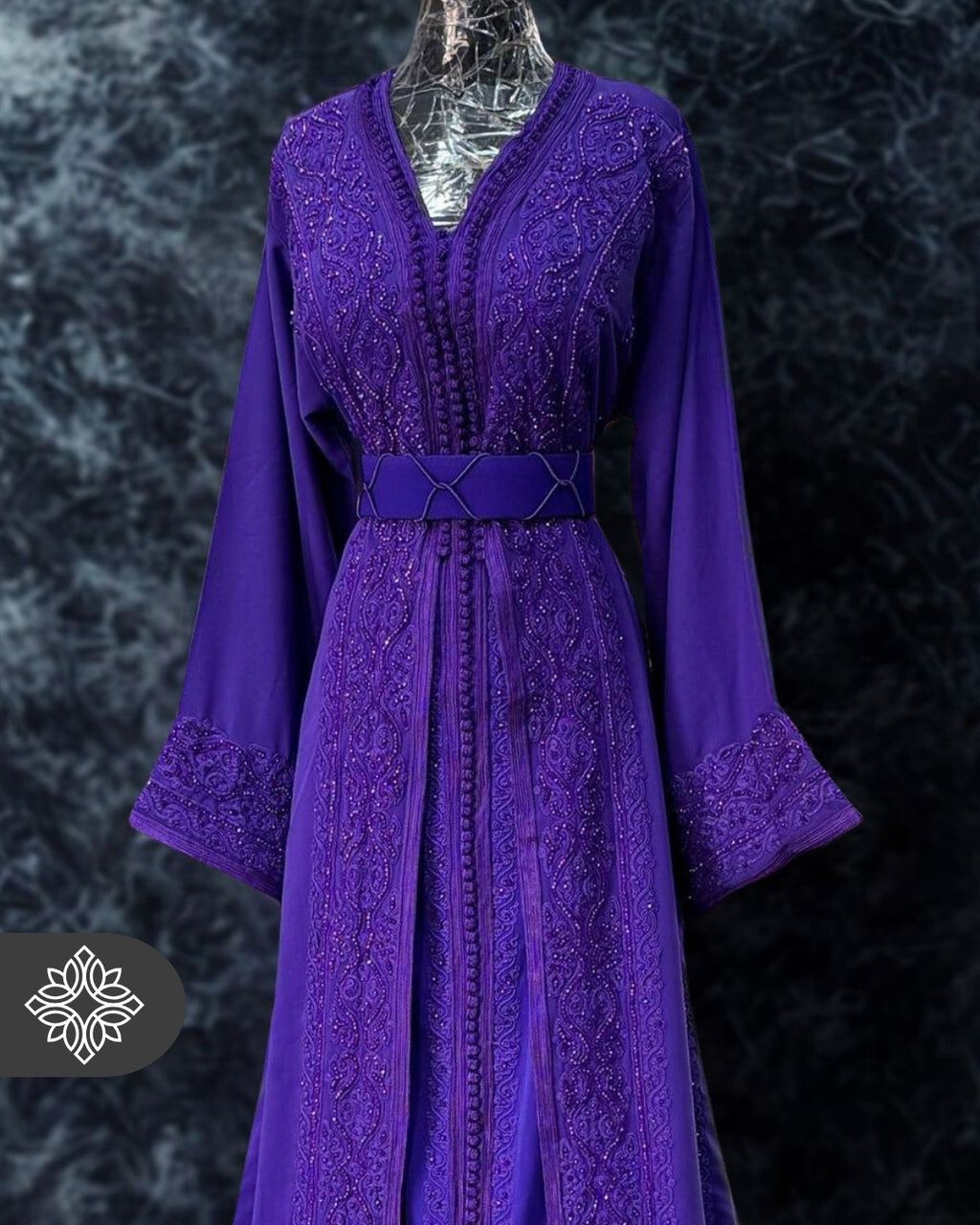Chocolate Brown Moroccan Takchita | Luxury Couture Two-Piece Kaftan | Tonal Embroidery & Stone Detailing