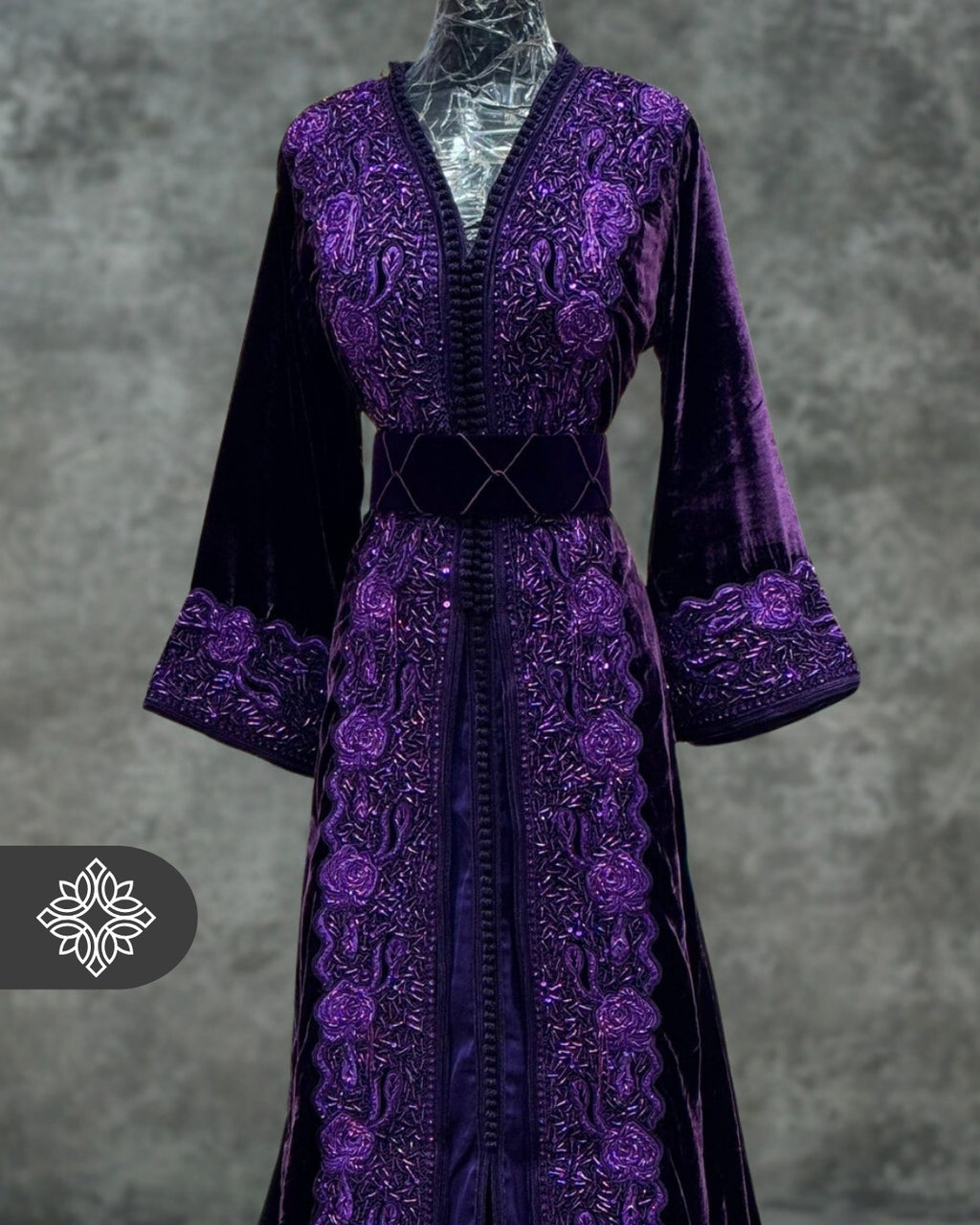 Deep Emerald Green Moroccan Takchita | Luxury Couture Two-Piece Kaftan | Tonal Embroidery & Stone Detailing
