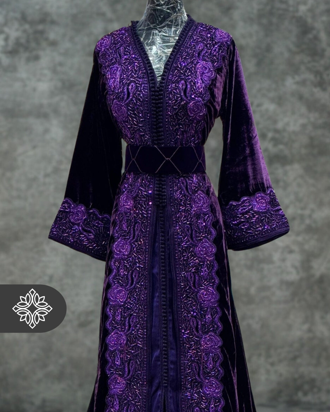 Deep Emerald Green Moroccan Takchita | Luxury Couture Two-Piece Kaftan | Tonal Embroidery & Stone Detailing