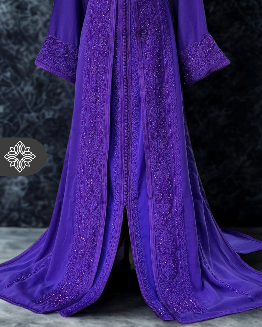 Chocolate Brown Moroccan Takchita | Luxury Couture Two-Piece Kaftan | Tonal Embroidery & Stone Detailing