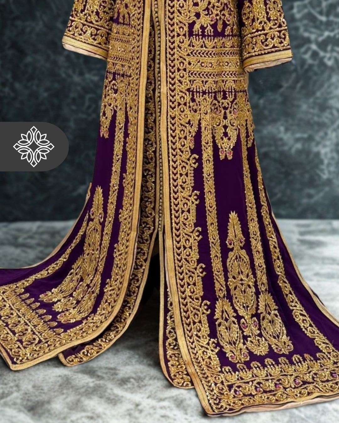 Royal Purple Moroccan Takchita | Luxury Two-Piece Kaftan | Golden Royal Hand Embroidery