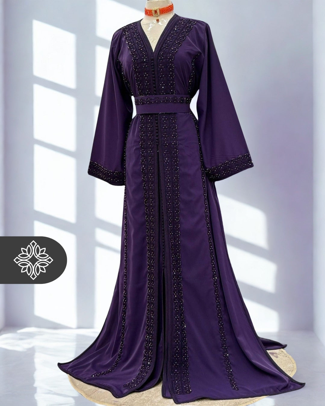 Royal Purple Moroccan Takchita | Luxury Two-Piece Kaftan | Tonal Heritage Embroidery & Stone Embellishments