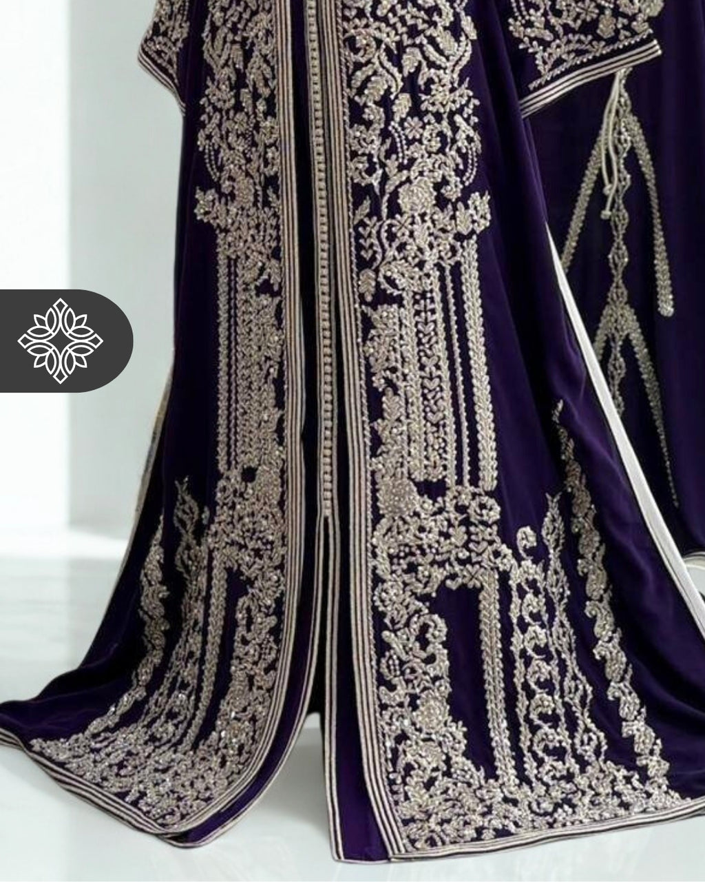 Royal Purple Moroccan Two-Piece Kaftan | Silver Tonal Embroidery | Luxury Takchita