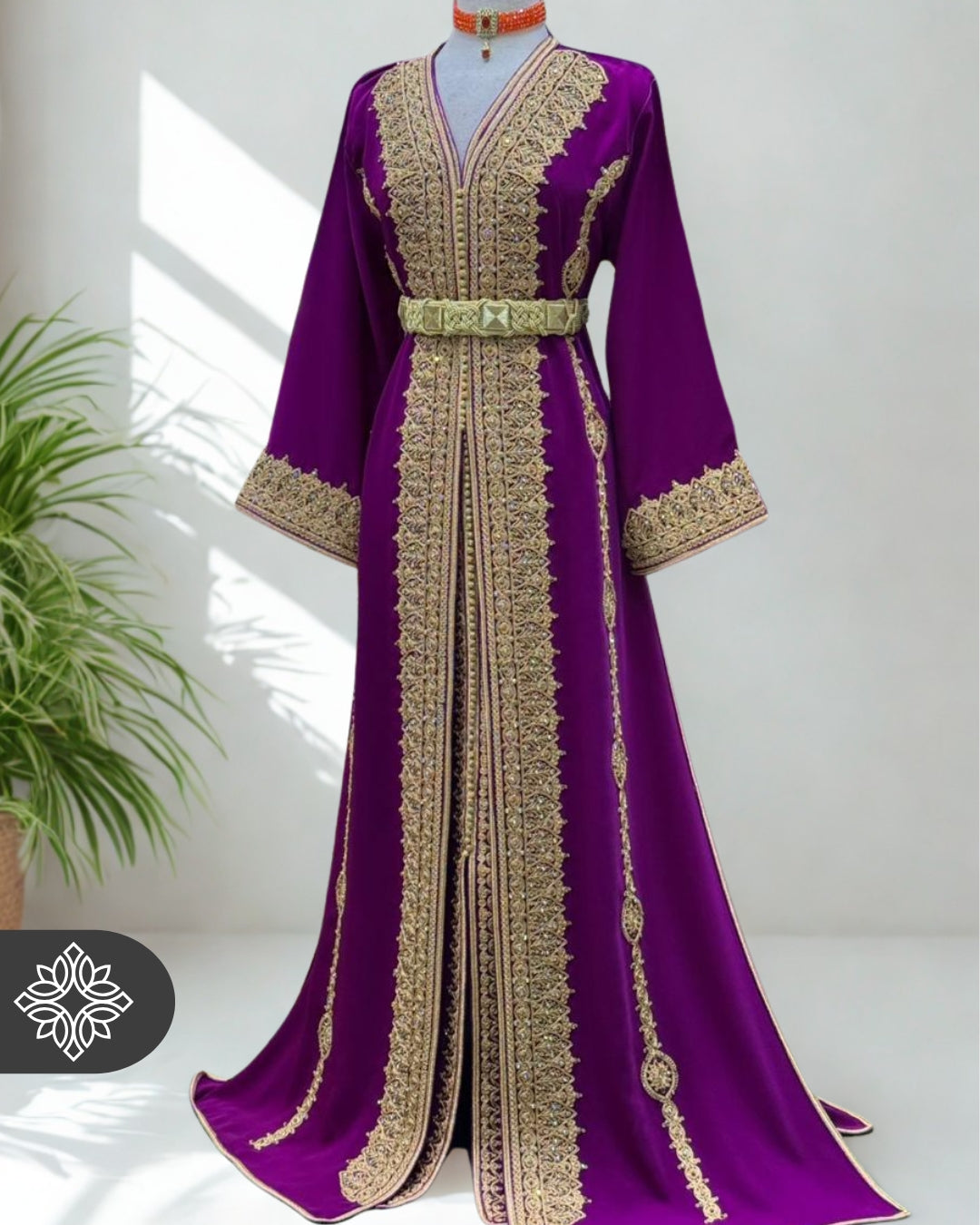 Royal Moroccan Two-Piece Kaftan Purple Gold Embroidery – The