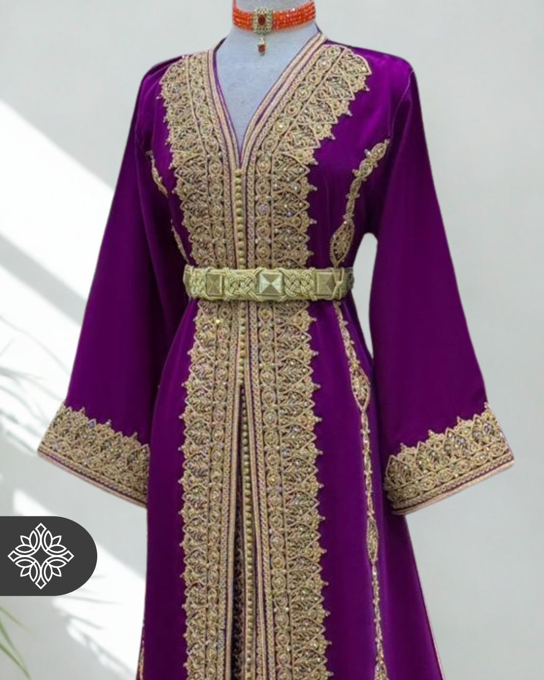 Royal Moroccan Two-Piece Kaftan | Purple & Gold Embroidery