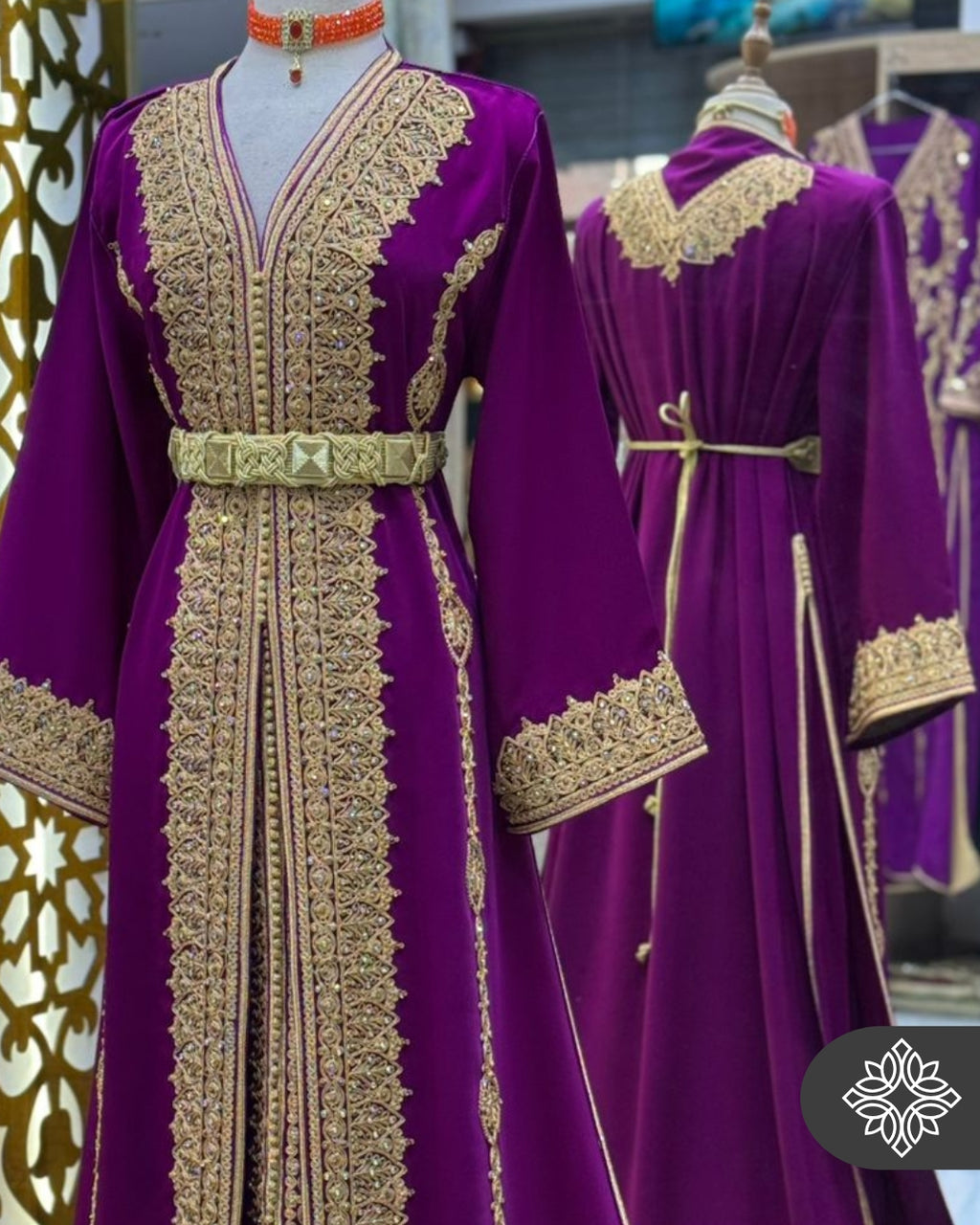 Royal Moroccan Two-Piece Kaftan | Sky Blue & Gold Embroidery