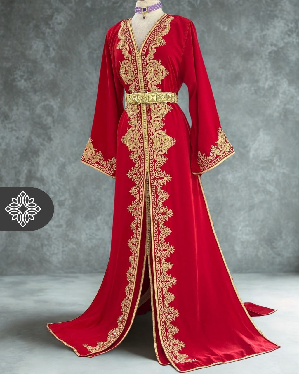 Royal Ruby Red & Gold Two-Piece Takchita | Luxury Moroccan Two-Piece Caftan Dress