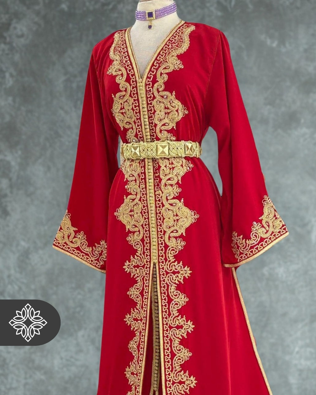 Royal Ruby Red & Gold Two-Piece Takchita | Luxury Moroccan Two-Piece Caftan Dress