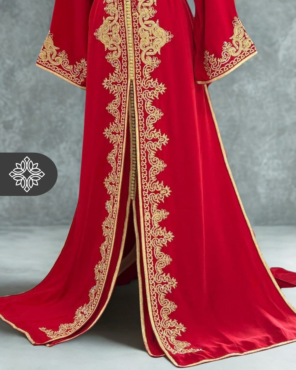 Royal Ruby Red & Gold Two-Piece Takchita | Luxury Moroccan Two-Piece Caftan Dress
