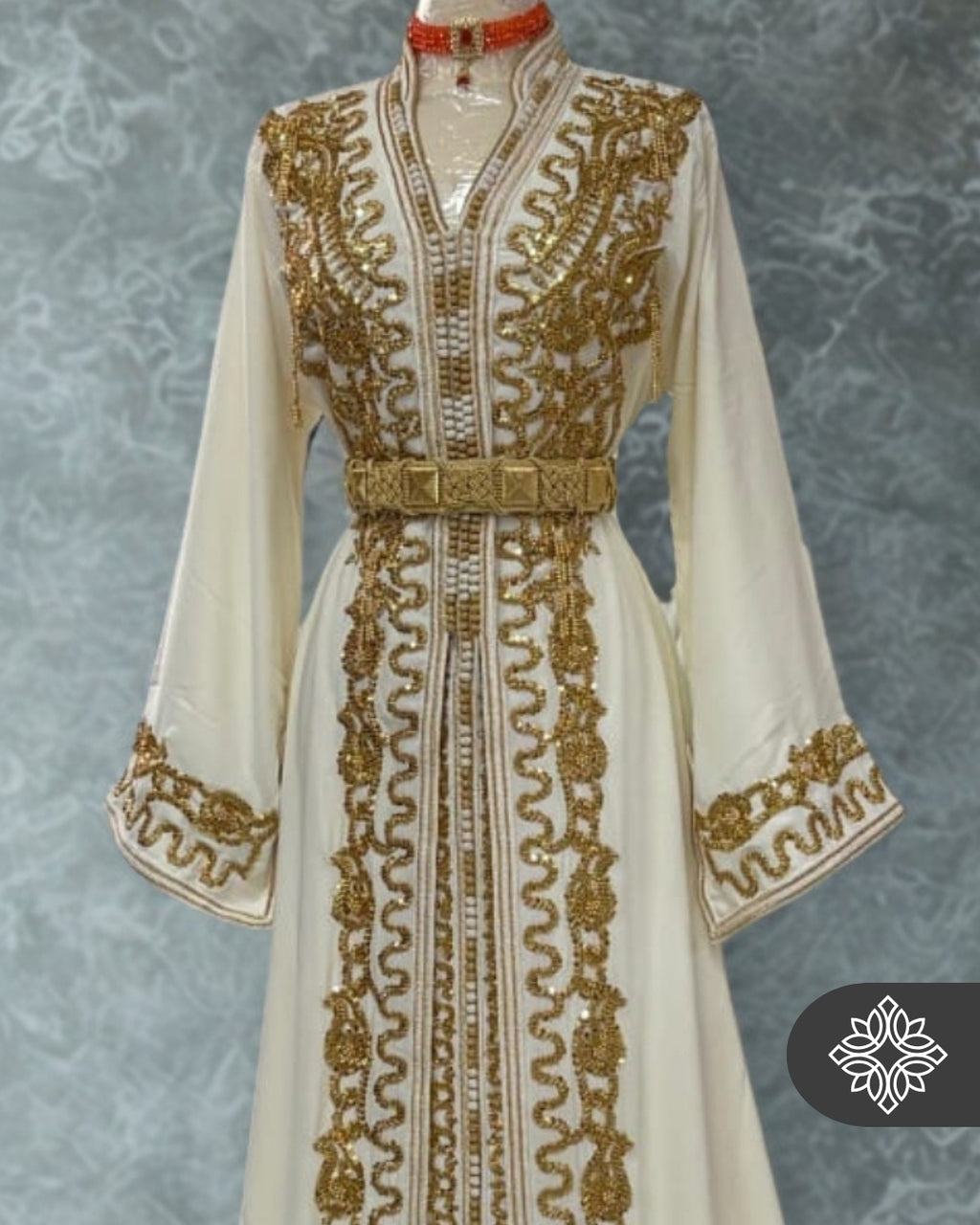 Royal White Bridal Moroccan Takchita | Luxury Two-Piece Wedding Kaftan | Golden Heritage Embroidery