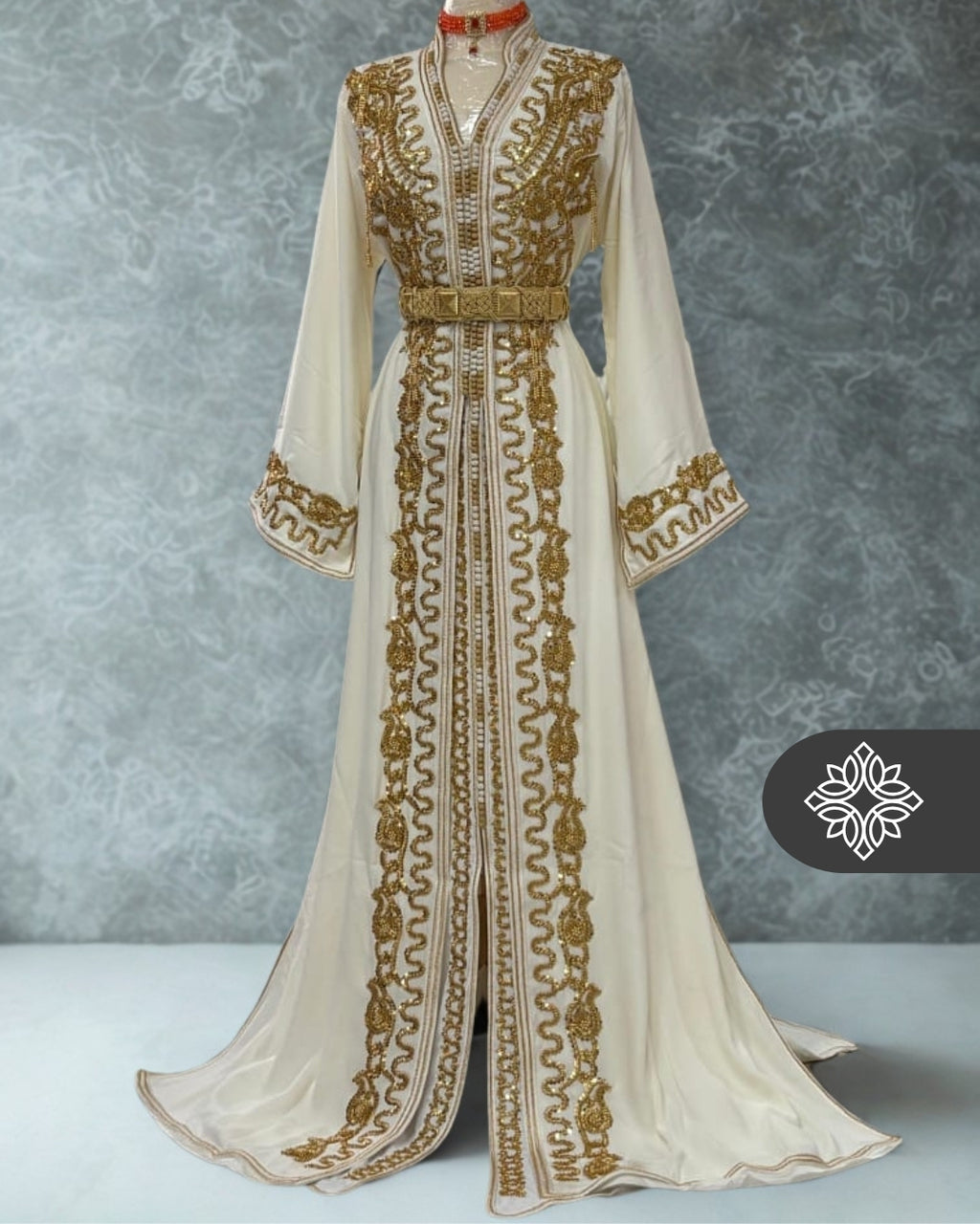 Royal White Bridal Moroccan Takchita | Luxury Two-Piece Wedding Kaftan | Golden Heritage Embroidery