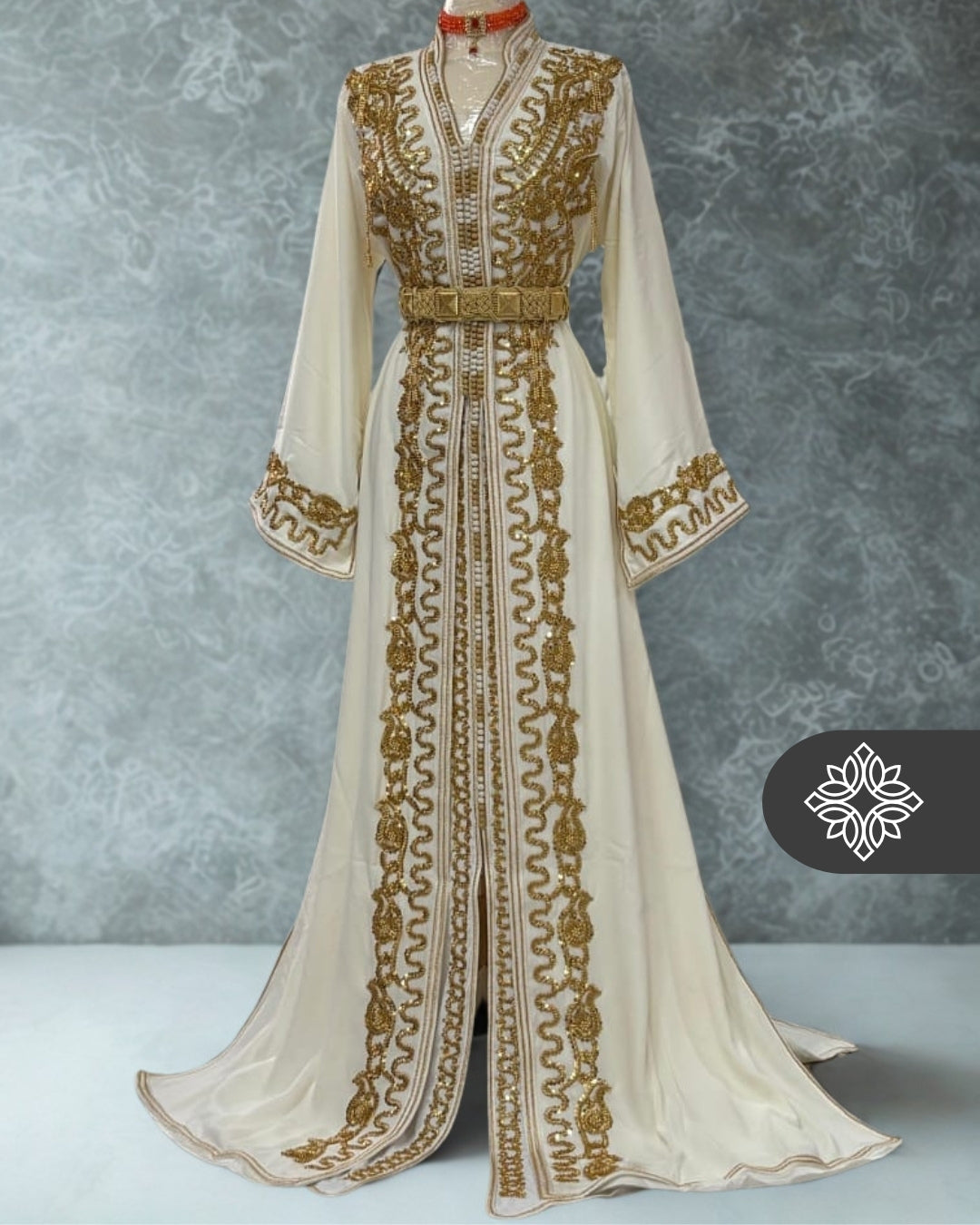 Royal White Bridal Moroccan Takchita | Luxury Two-Piece Wedding Kaftan | Golden Heritage Embroidery