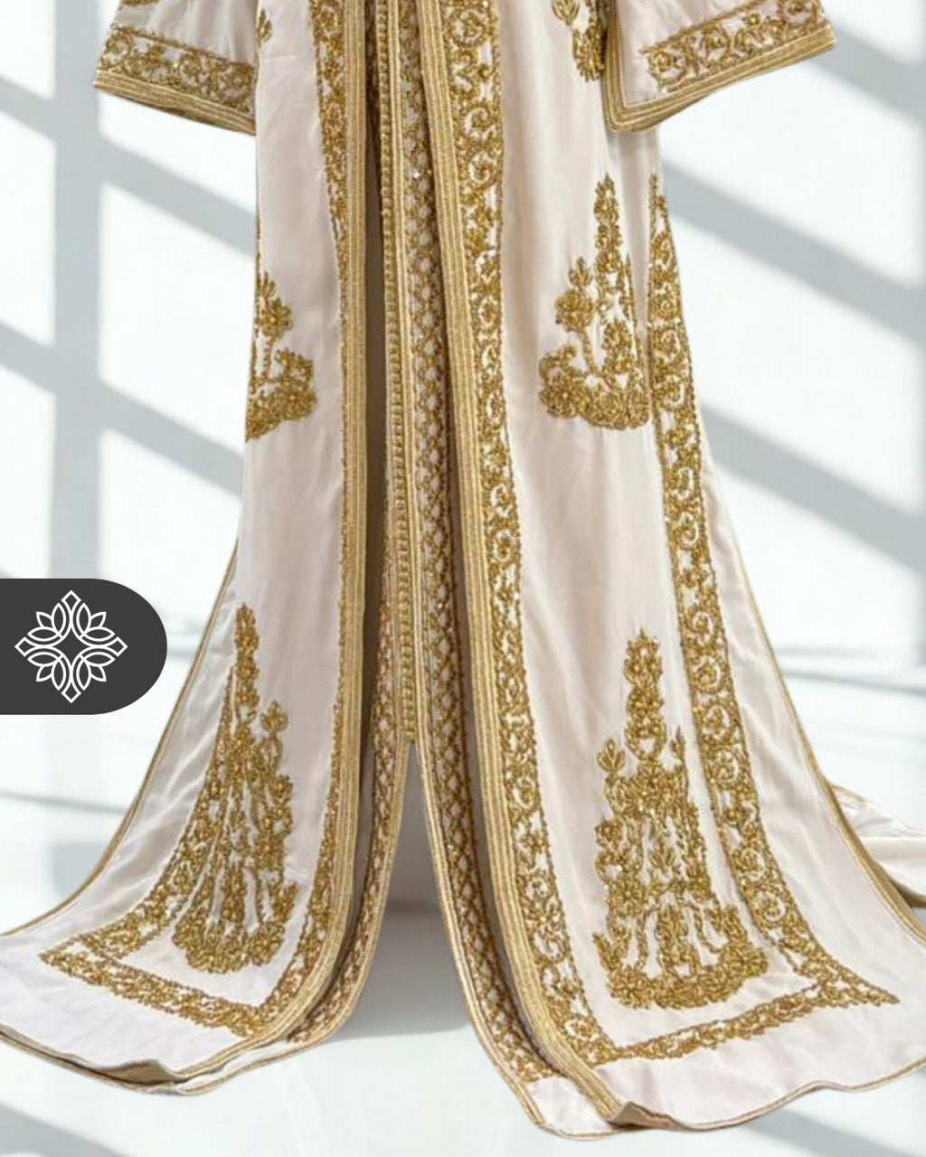 Royal White Moroccan Takchita | Luxury Bridal Two-Piece Kaftan | Golden Royal Embroidery