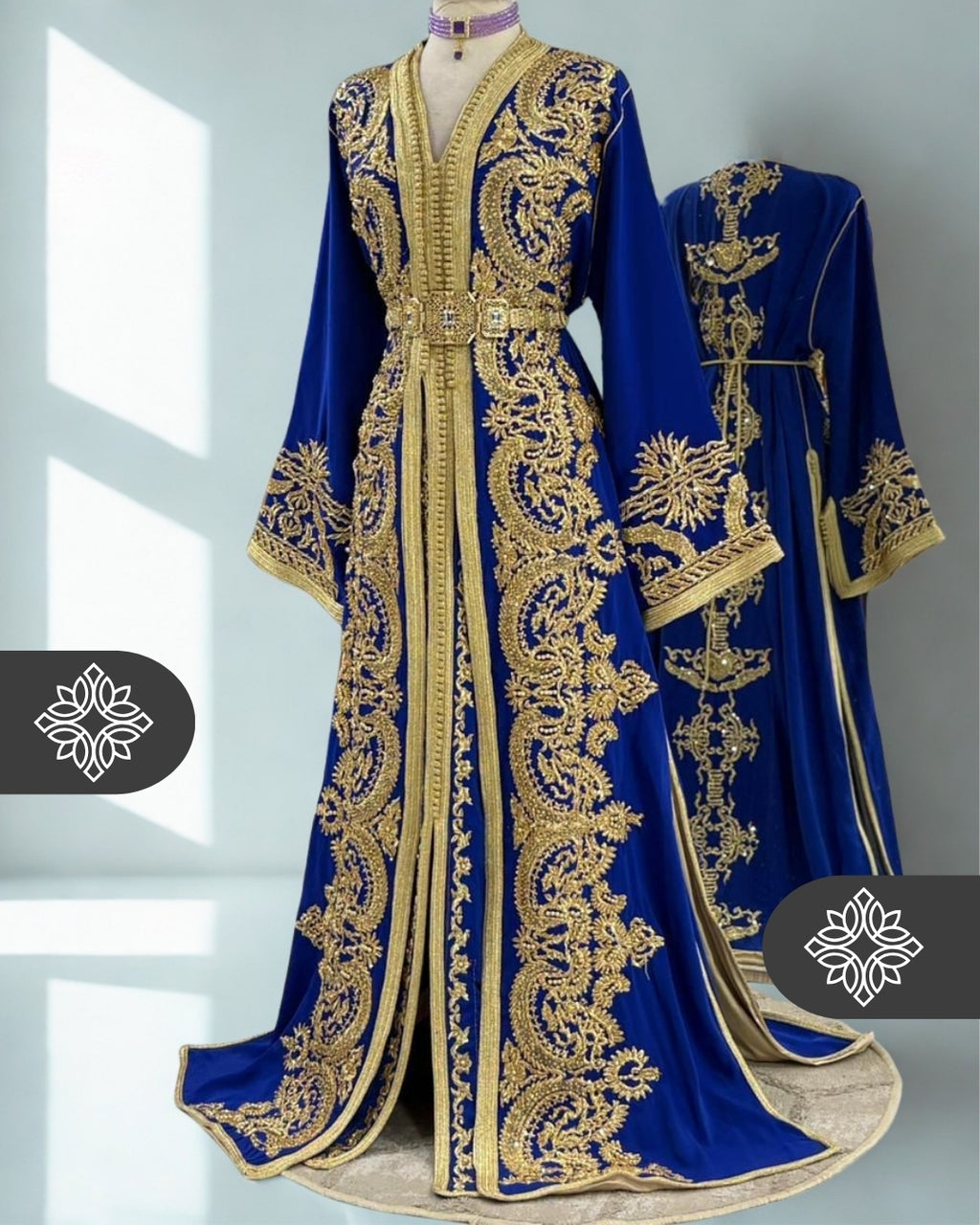 Takchita marocaine bleu royal | Caftan de mariage de luxe | Broderie dorée à la main