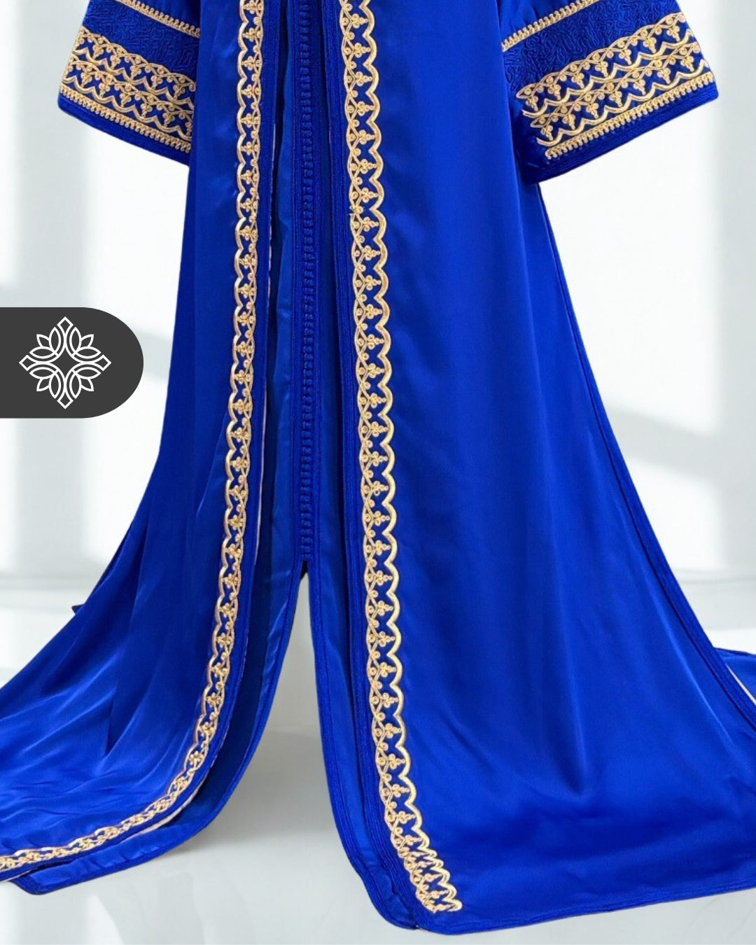 Navy Blue Moroccan Elegant Takchita | Golden Tonal Embroidery | Two-Piece Kaftan