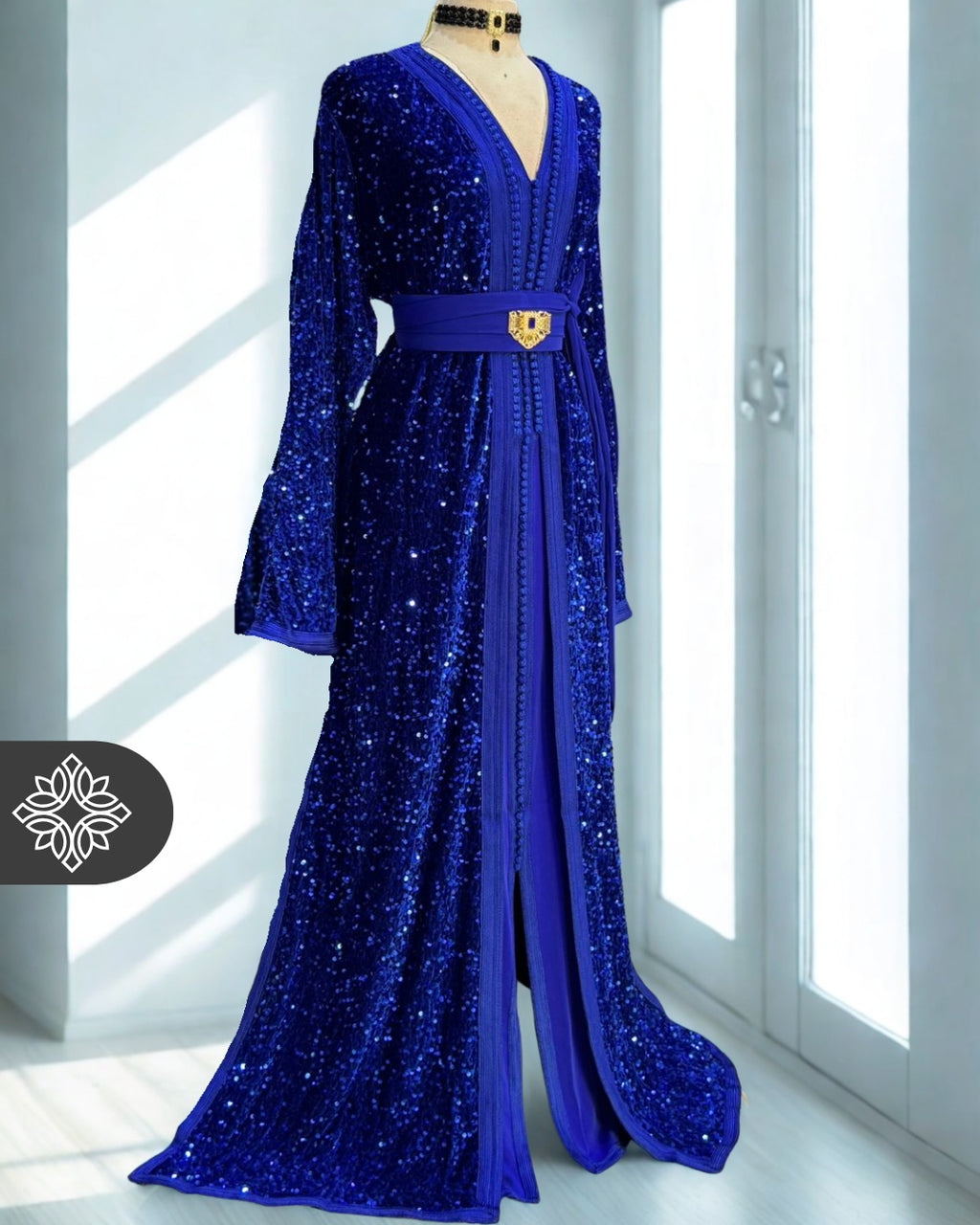 Royal Blue Sequin Moroccan Kaftan | Two-Piece Shimmering Glamour
