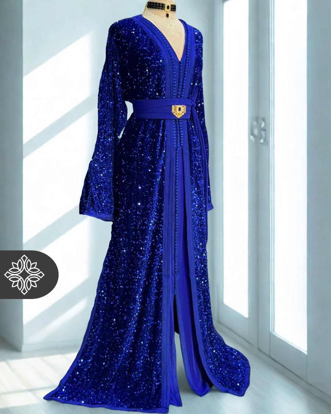 Royal Blue Sequin Moroccan Kaftan | Two-Piece Shimmering Glamour