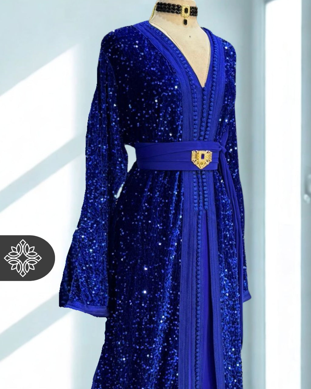 Royal Blue Sequin Moroccan Kaftan | Two-Piece Shimmering Glamour