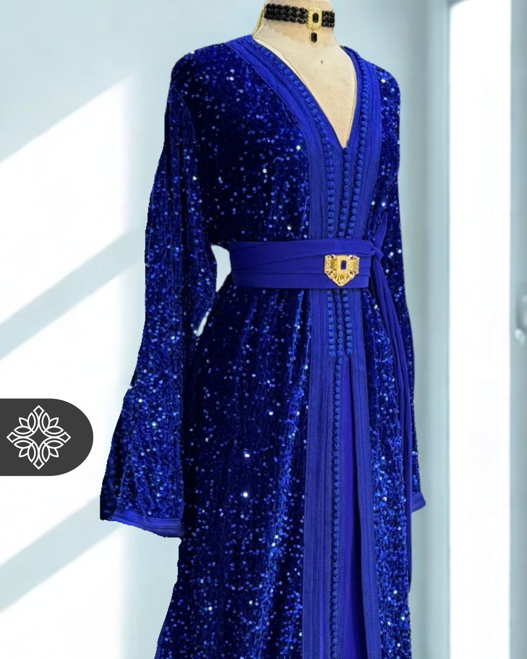 Royal Blue Sequin Moroccan Kaftan | Two-Piece Shimmering Glamour