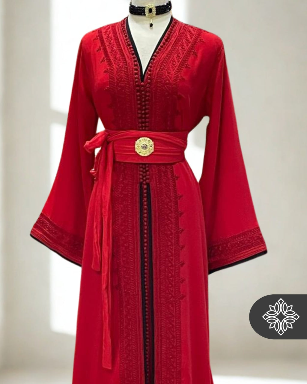 Moroccan Royal Kaftan Black with Red Accents