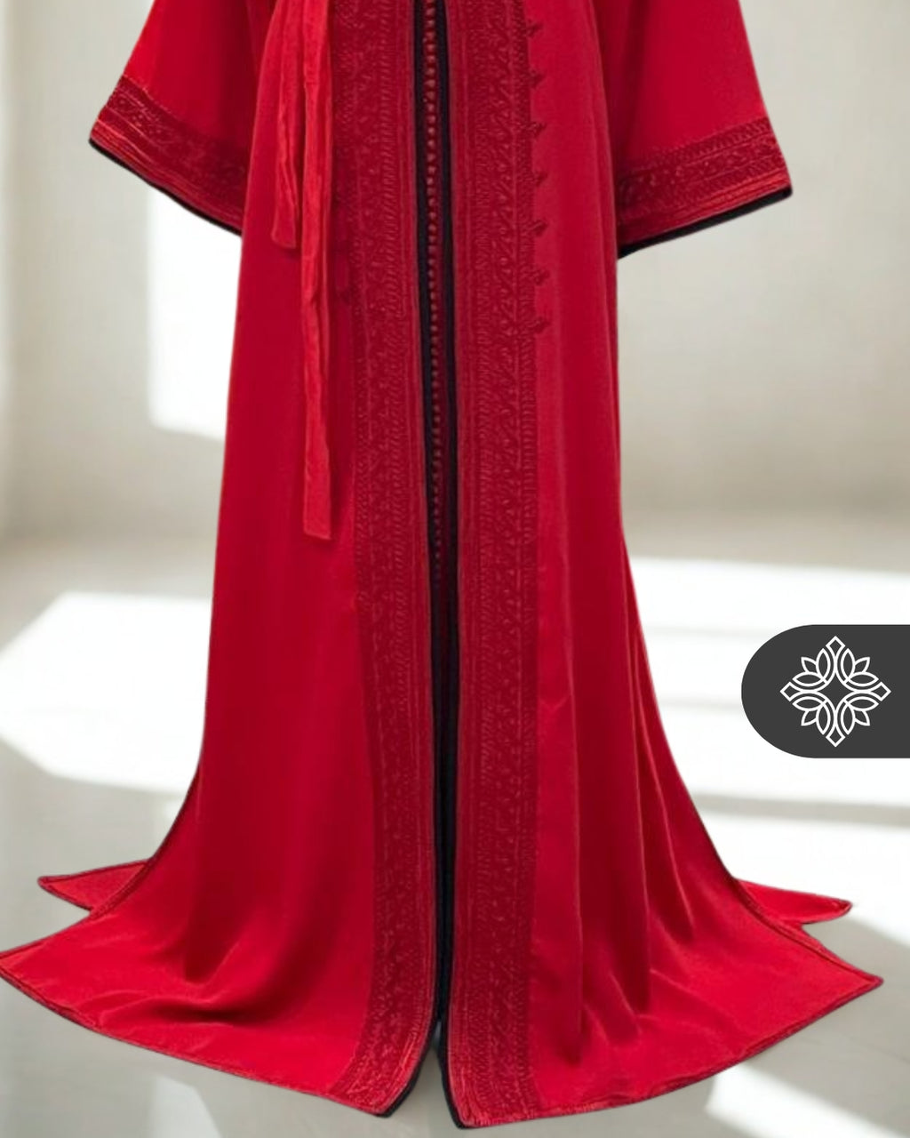 Moroccan Royal Kaftan Black with Red Accents