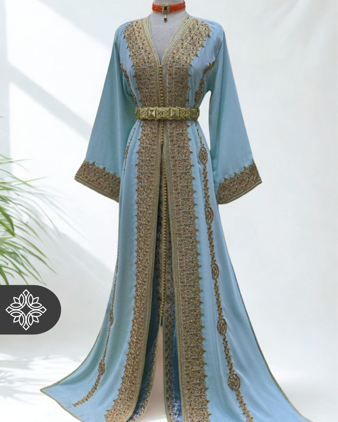 Royal Moroccan Two-Piece Kaftan | Purple & Gold Embroidery