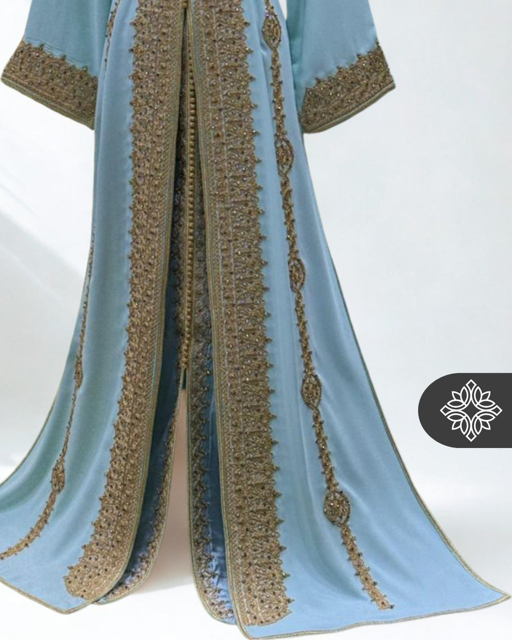Royal Moroccan Two-Piece Kaftan | Sky Blue & Gold Embroidery