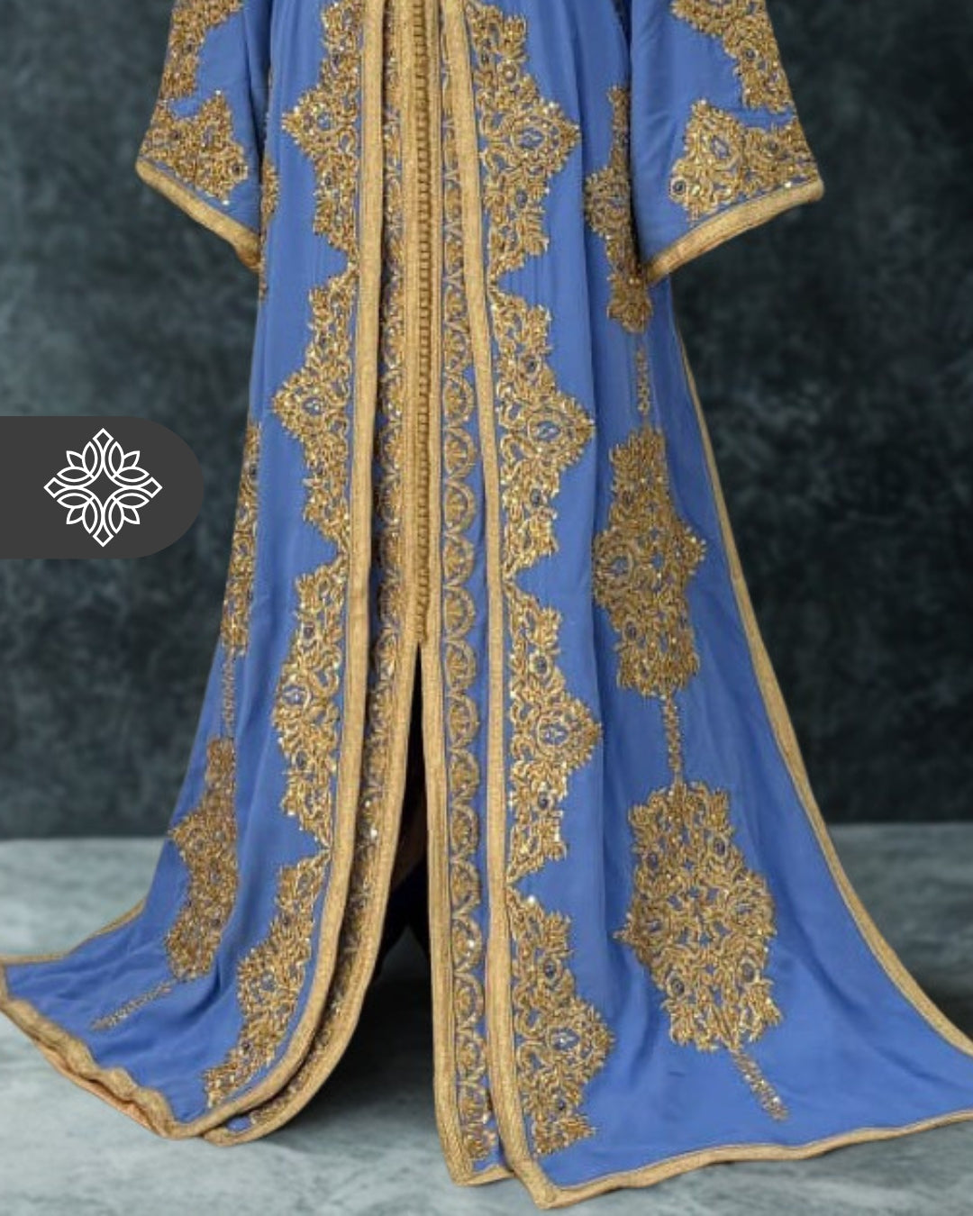Sky Blue Moroccan Takchita | Couture Two-Piece Kaftan | Golden Heritage Embroidery