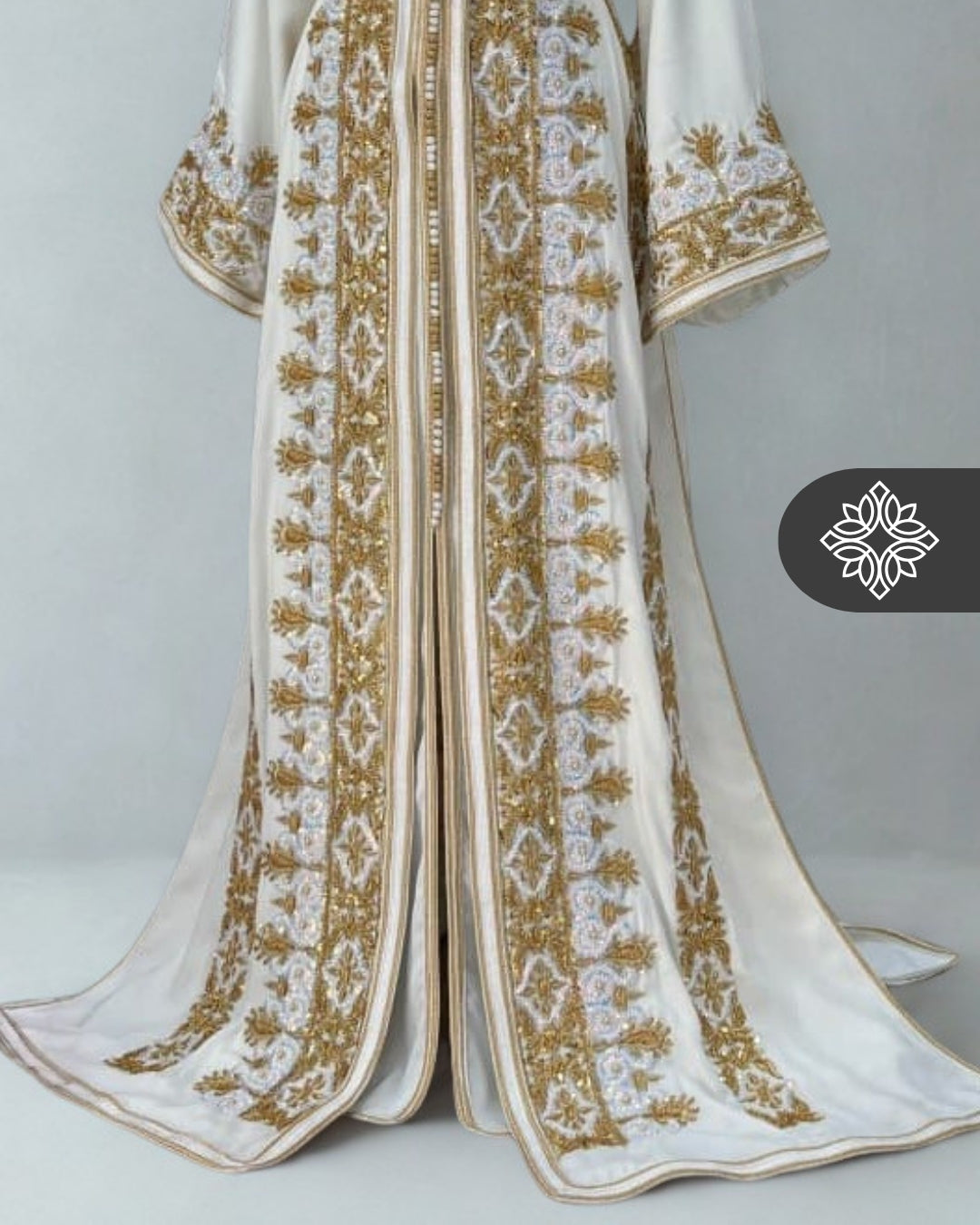 Sultana Pearl White Bridal Moroccan Takchita | Royal Two-Piece Caftan | Golden Heritage Embroidery