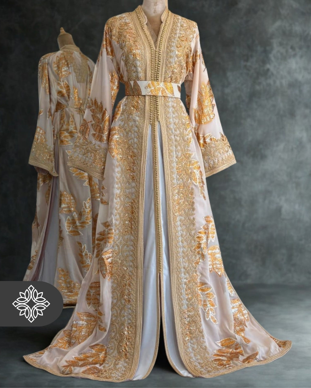 Sunlight Bridal Moroccan Takchita | Radiant Gold Embroidery & Luminous White Couture | Luxury Two-Piece Kaftan