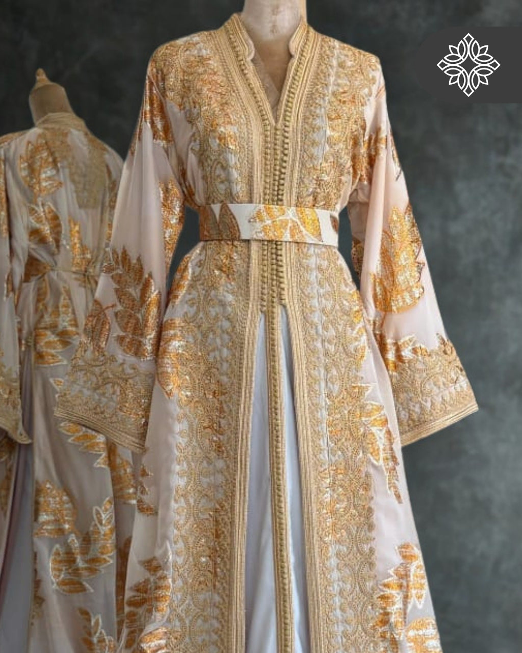 Sunlight Bridal Moroccan Takchita | Radiant Gold Embroidery & Luminous White Couture | Luxury Two-Piece Kaftan