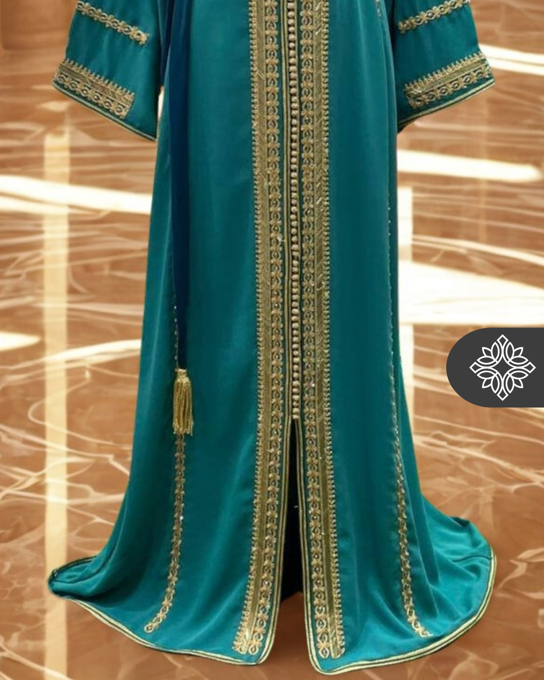 Teal Kaftan Gold Embroidery | Moroccan Abaya