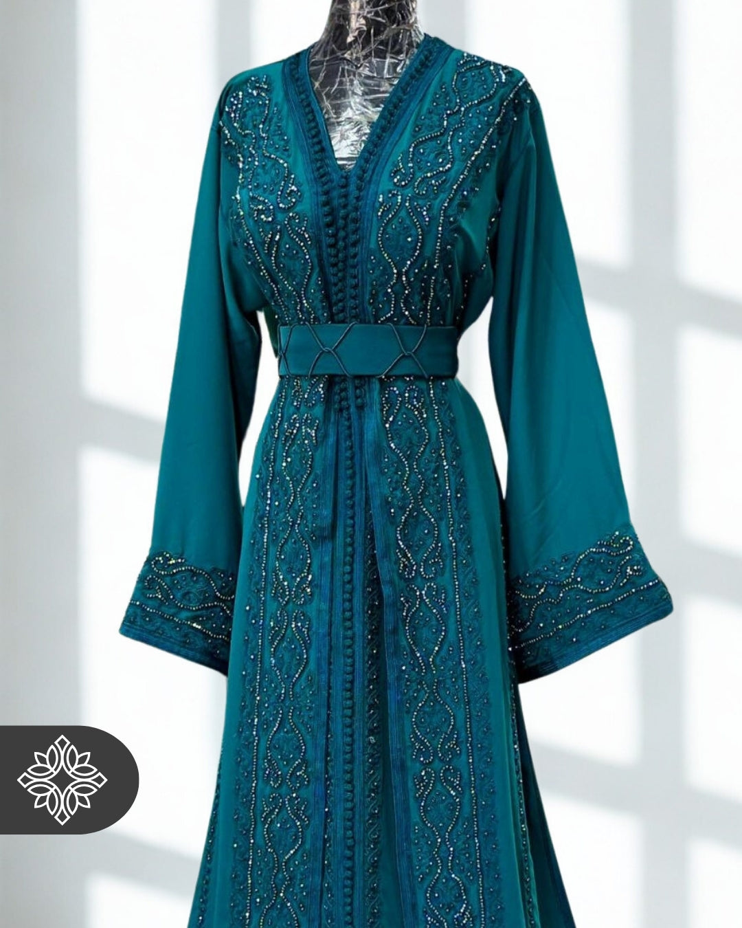 Chocolate Brown Moroccan Takchita | Luxury Couture Two-Piece Kaftan | Tonal Embroidery & Stone Detailing