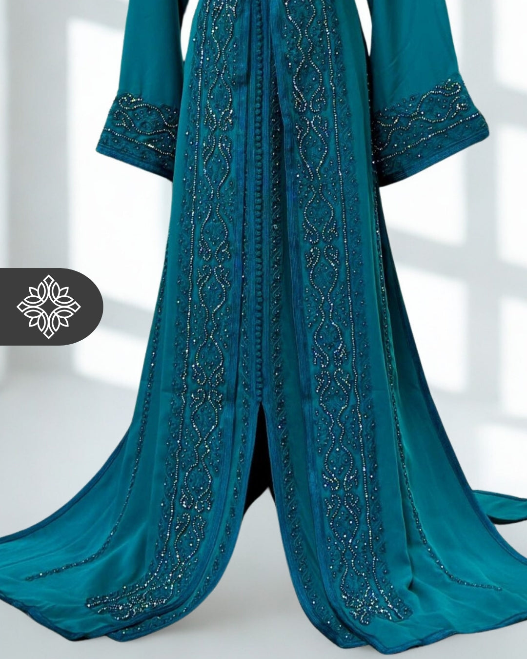 Chocolate Brown Moroccan Takchita | Luxury Couture Two-Piece Kaftan | Tonal Embroidery & Stone Detailing
