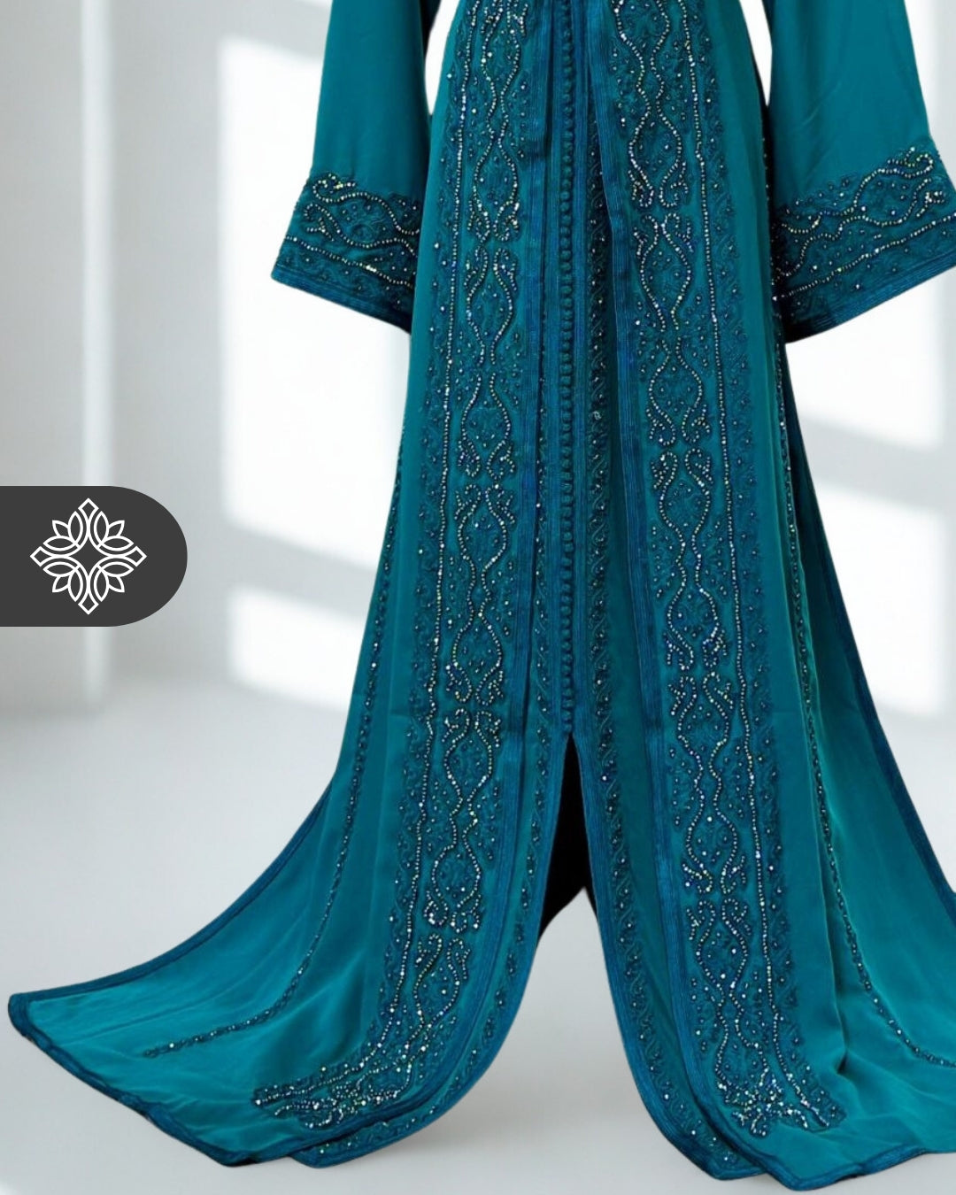 Chocolate Brown Moroccan Takchita | Luxury Couture Two-Piece Kaftan | Tonal Embroidery & Stone Detailing