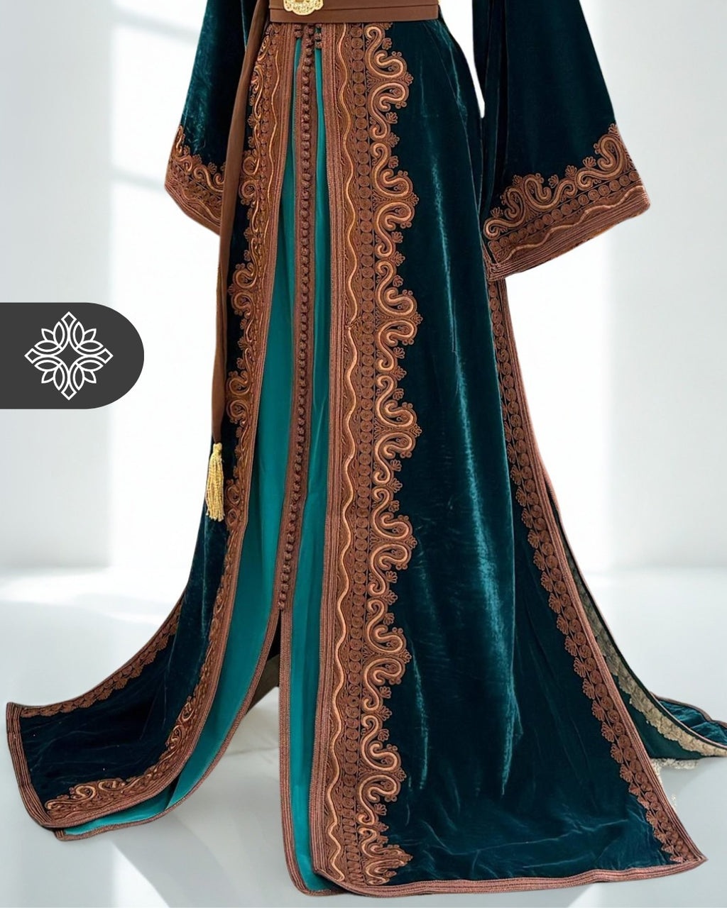 Fuchsia Pink Moroccan Two-Piece Kaftan | Brown Tonal Embroidery | Elegant Takchita